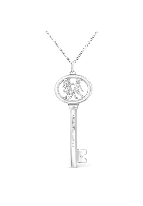 Sterling Silver Diamond Accent Gemini Zodiac Key Pendant Necklace, WHITE, hi-res image number null