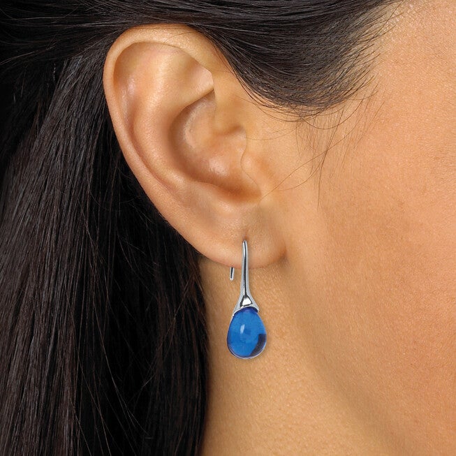 Pear Shaped Colorful Crystal Silvertone Drop Earrings, 3-Pair Set, BLUE, alternate image number 4