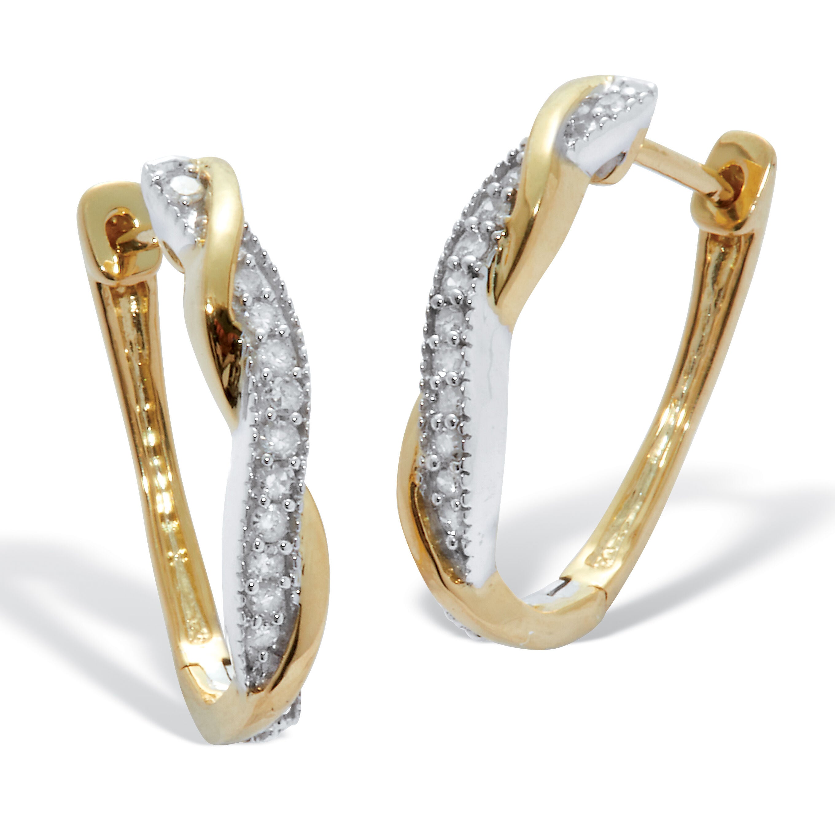 .24 TCW Diamond Sterling Silver Tutone Twist Hoop Earrings (6/10 inch), WHITE, hi-res image number 0