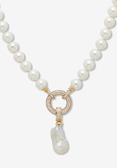 8.25 Cttw. White Shell Pearl & Keshi Pearl Drop Beaded Necklace Gold-Plated 23"