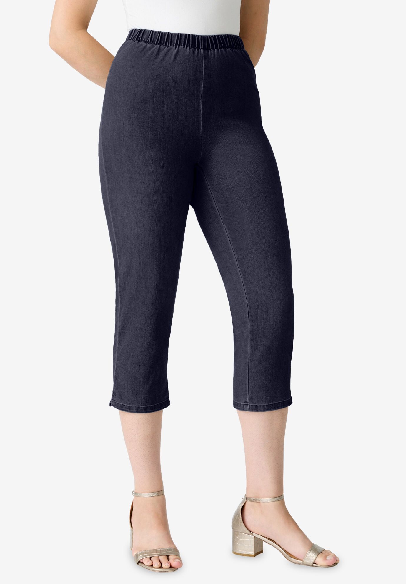 Plus Size Comfort Stretch Capri Jean, INDIGO WASH, hi-res image number 0