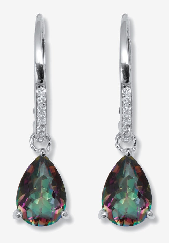 7.13 Tcw Pear Cut Genuine Mystic Fire Topaz And Cz Sterling Silver Earrings, TOPAZ, hi-res image number 0