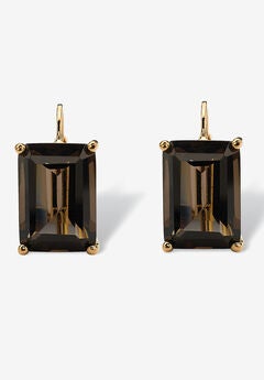 Gold-Plated Genuine Smoky Quartz Leverback Drop Earrings (14 1/2 Cttw)