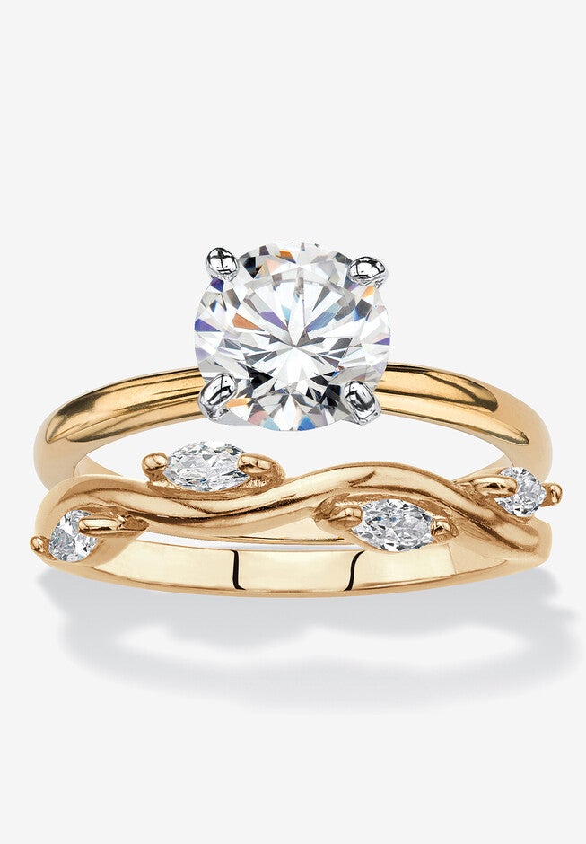2.40 Cttw. 2-Piece Yellow Gold-Plated Round Cubic Zirconia Wedding Ring Set, GOLD, hi-res image number 0