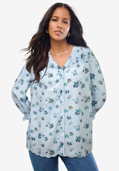 Blouson-Sleeve Smocked Tunic