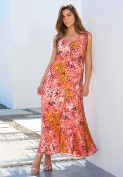 Plus Size Sleveless Hand-Crinkled Button-Front A-Line Maxi – Curvy Breezy Dress