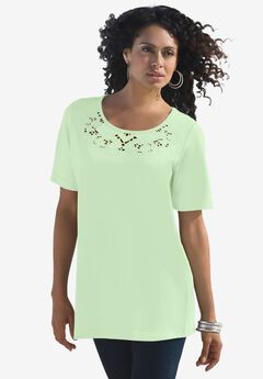 Plus Size Eyelet Cutout Tee
