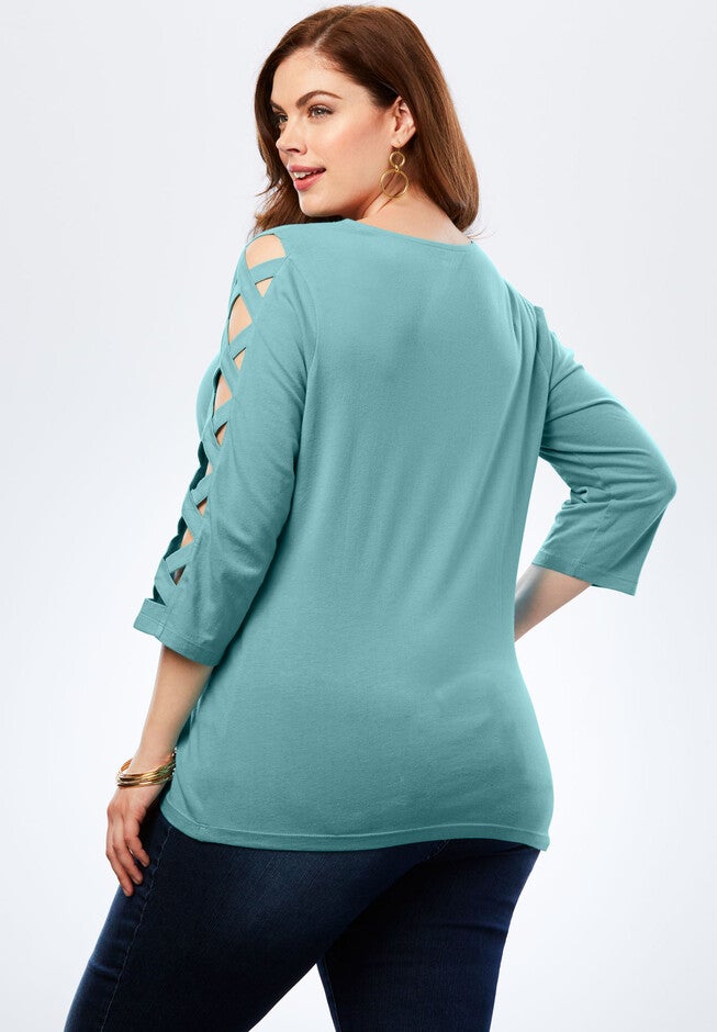 Lattice Three-Quarter Sleeve Tee, , on-hover image number null
