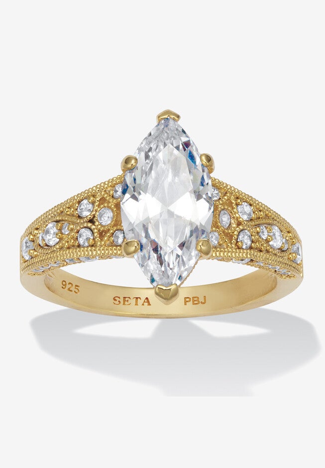 3.23 Tcw Marquise Cubic Zirconia Gold-Plated Sterling Silver Engagement Ring, GOLD, hi-res image number 0