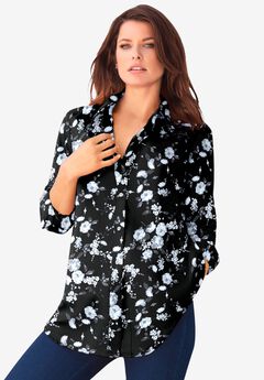 Plus Size Black Long Sleeve Tops