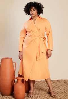 Collared Midi Wrap Dress