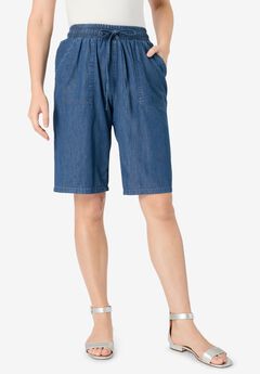 Embroidered Chambray Bermuda Shorts