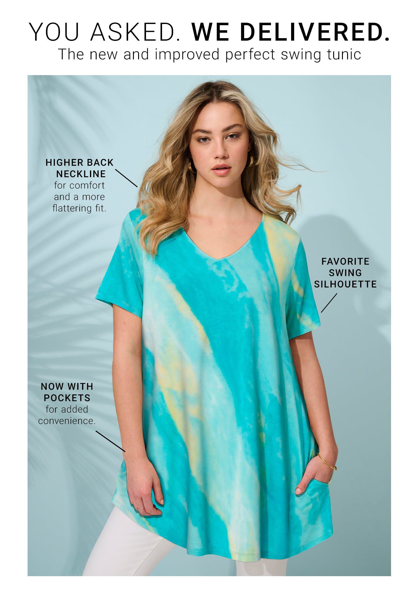 Ultra Drape V Neck Short-Sleeve Swing Tunic | Roaman's