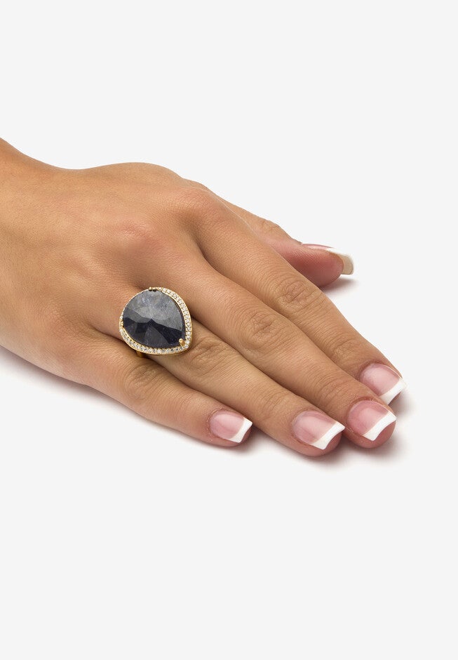 18K Gold Over Sterling Silver Sapphire And Cubic Zirconia Ring, , alternate image number 2