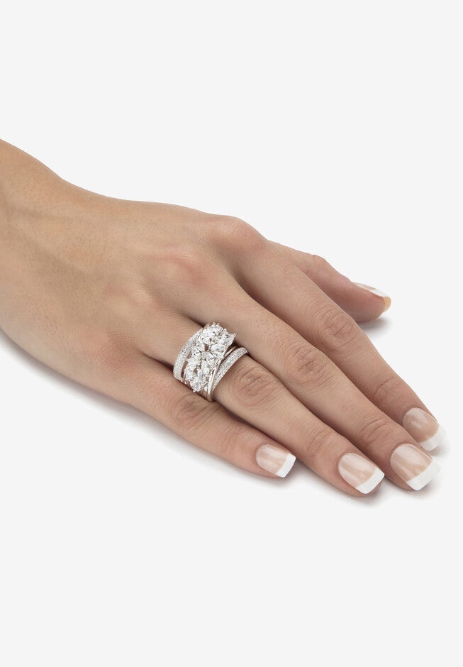 4.18 Cttw. Platinum-Plated Sterling Silver Marquise-Cut Cubic Zirconia Ring, , alternate image number 2