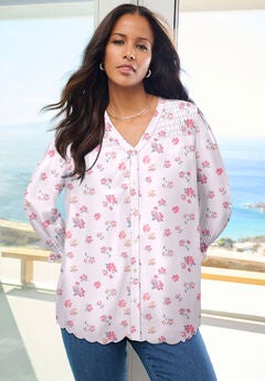 Blouson-Sleeve Smocked Tunic