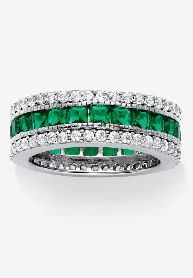 6.03 Tcw Simulated Emerald Eternity Ring In Platinum-Plated Sterling Silver, GREEN, hi-res image number null