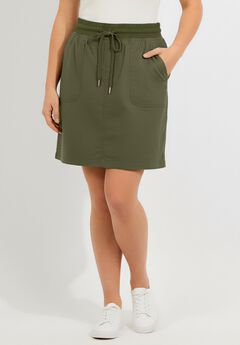 Plus Size Pull-On Drawstring Cargo Skort