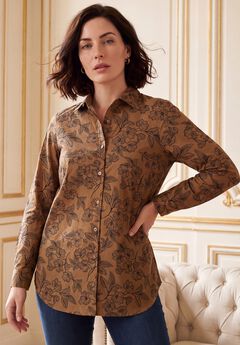 Plus Size Kate Long Sleeve Easy Cotton-Blend Button-Front Shirt