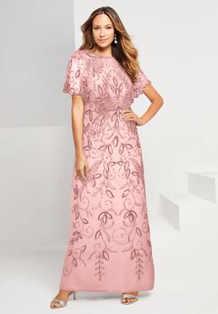 Extended Plus Size Beaded Capelet Maxi Gown – Glam Evening Dress