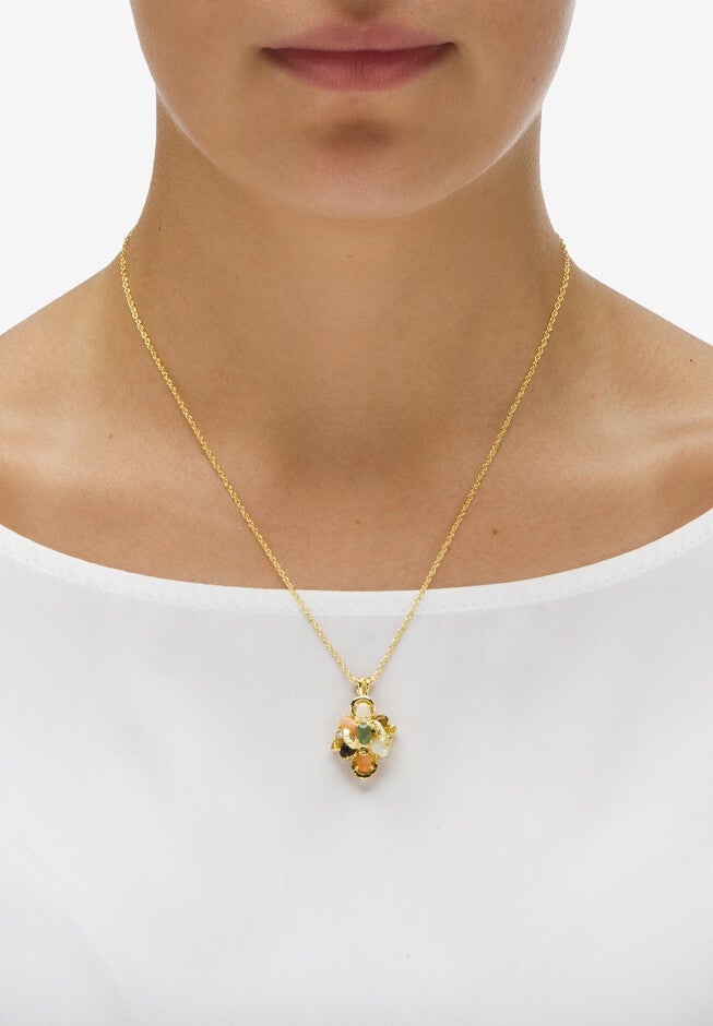 Yellow Gold-Plated Pendant. Oval Shaped Multi Genuine Gemstone 18 inches Jewelry, , alternate image number null