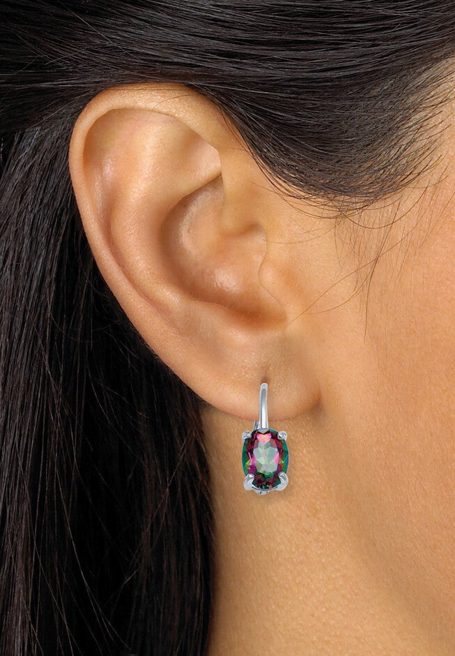 3.20 Tcw Oval Cut Genuine Mystic Fire Topaz Sterling Silver Drop Earrings, , alternate image number 2