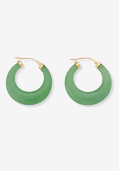 Goldtone Over Sterling Silver Genuine Green Jade Hoop Earrings (31Mm) Jewelry