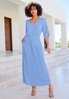 Plus Size Stretch Knit Dolman Sleeve Maxi Dress