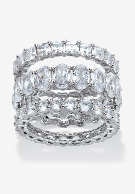 Platinum Plated 3-Piece Stackable Engagement Ring, CUBIC ZIRCONIA, hi-res image number null