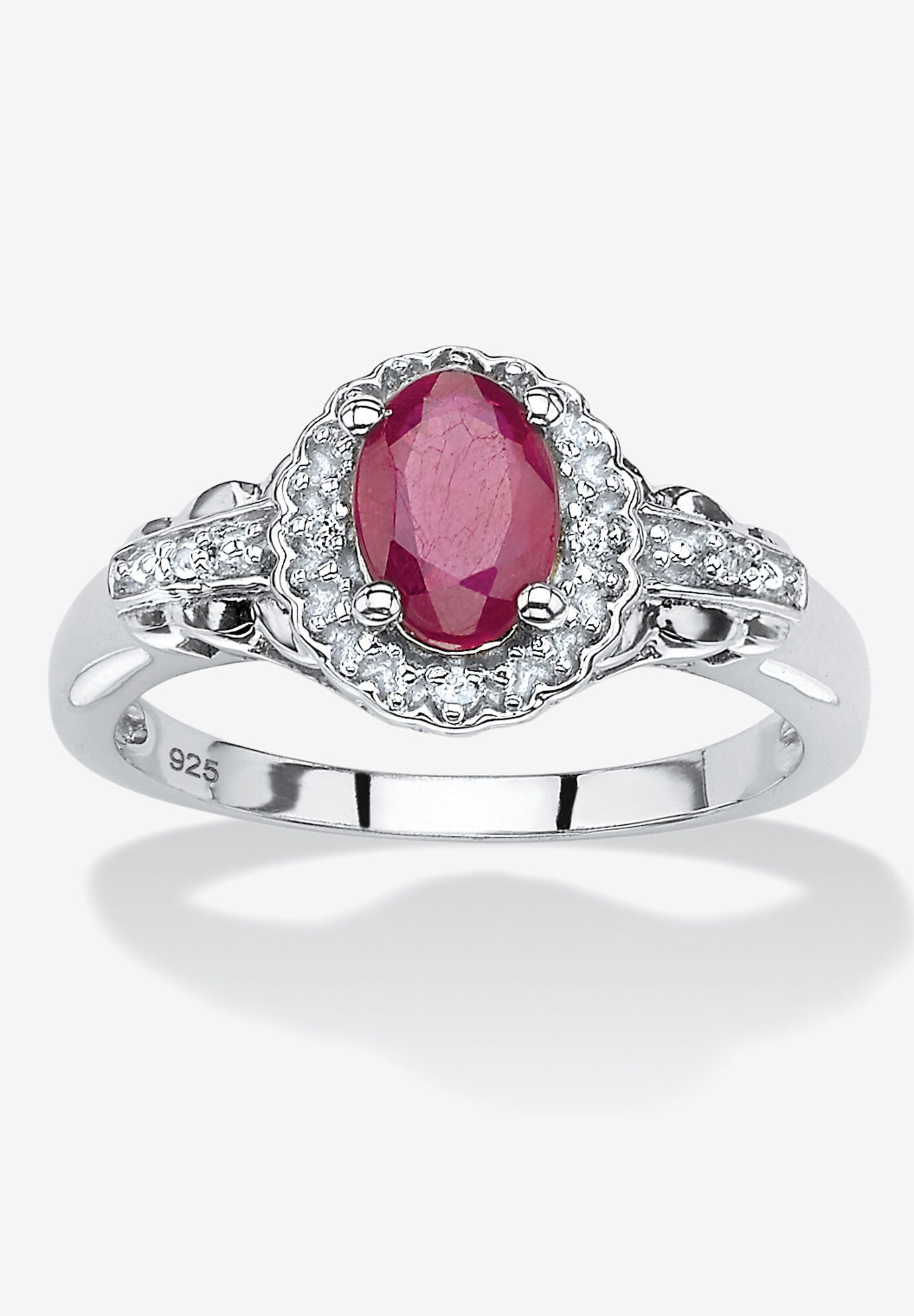 1.18 Tcw Oval Genuine Ruby And Topaz Halo Ring In .925 Sterling Silver, RED, hi-res image number 0