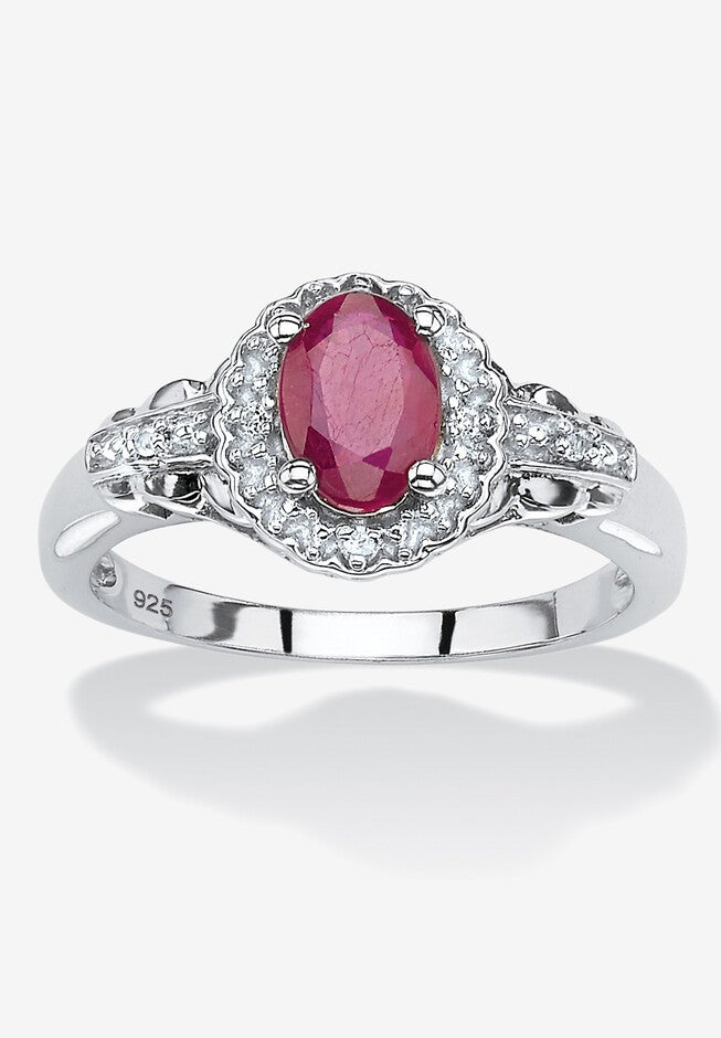 1.18 Tcw Oval Genuine Ruby And Topaz Halo Ring In .925 Sterling Silver, RED, hi-res image number 0