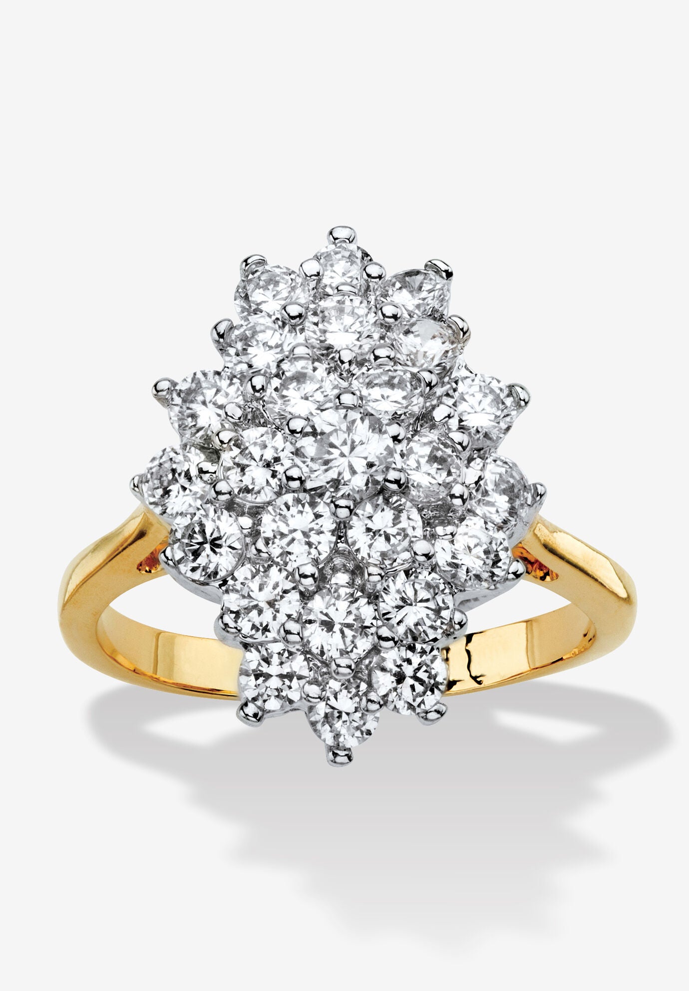 1.82 Tcw Cubic Zirconia Gold-Plated Marquise-Shaped Cluster Cocktail Ring, GOLD, hi-res image number 0