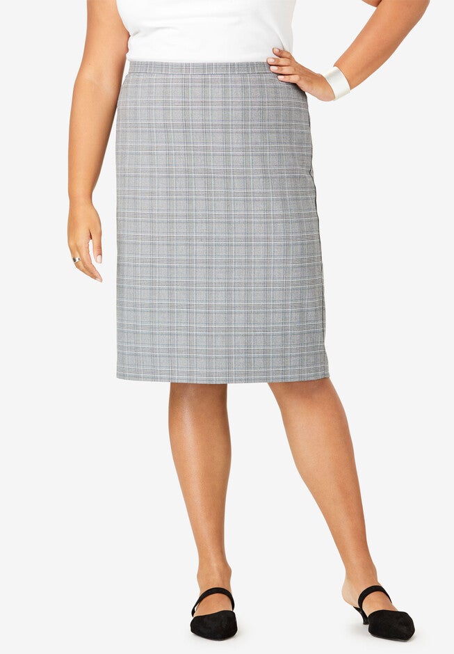 Suiting Pencil Skirt, GRAY PLAID, hi-res image number 0