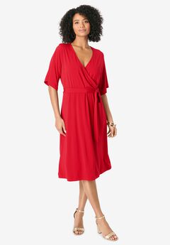 Flutter Sleeve Faux Wrap Dress