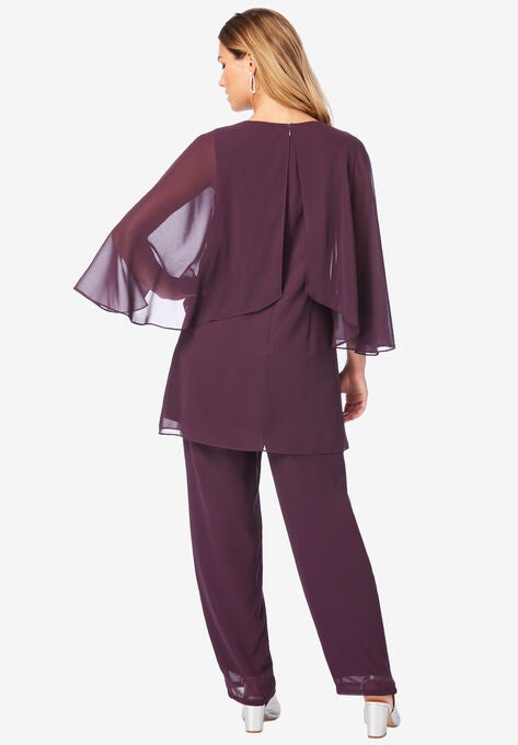 Embellished Capelet Pant Set, , on-hover image number null