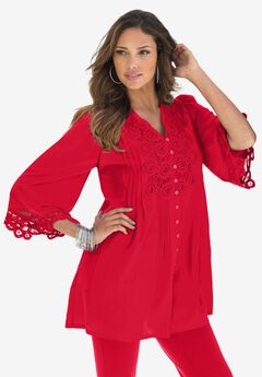 Plus Size Juliet Lace Trim Button-Down Shirt