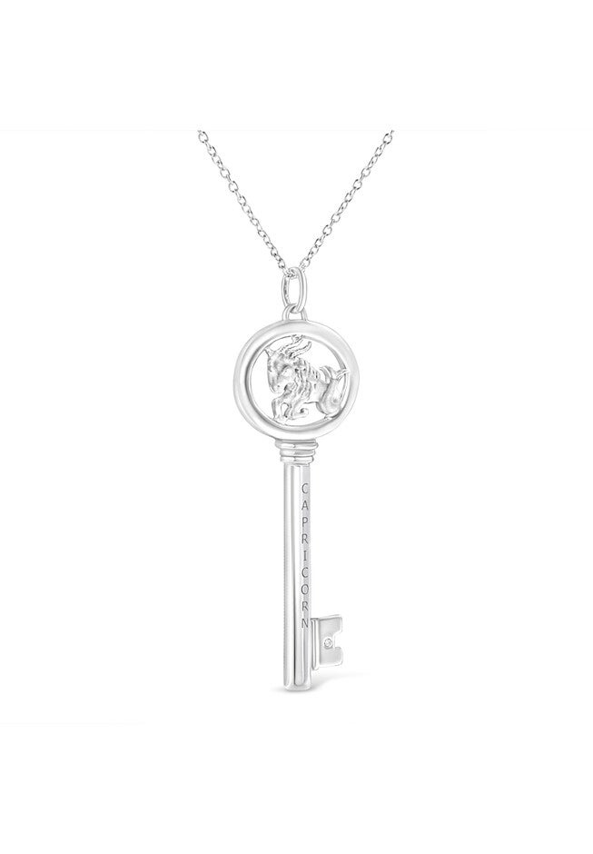Sterling Silver Diamond Accent Capricorn Zodiac Key Pendant Necklace, , alternate image number null