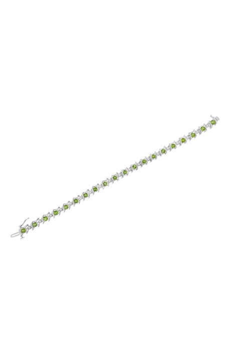 Sterling Silver Gemstone & Round Diamond Tennis Bracelet Green Peridot August Birthstone, , alternate image number null
