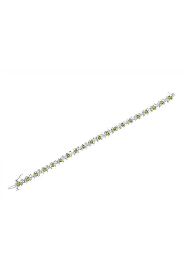 Sterling Silver Gemstone & Round Diamond Tennis Bracelet Green Peridot August Birthstone, , alternate image number 5