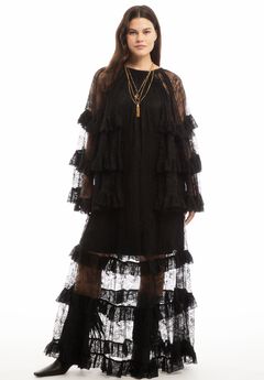 Tiered Lace Cape Maxi Dress