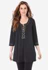 Ultrasmooth® Fabric Rhinestone-Embellished Tunic, BLACK, hi-res image number null