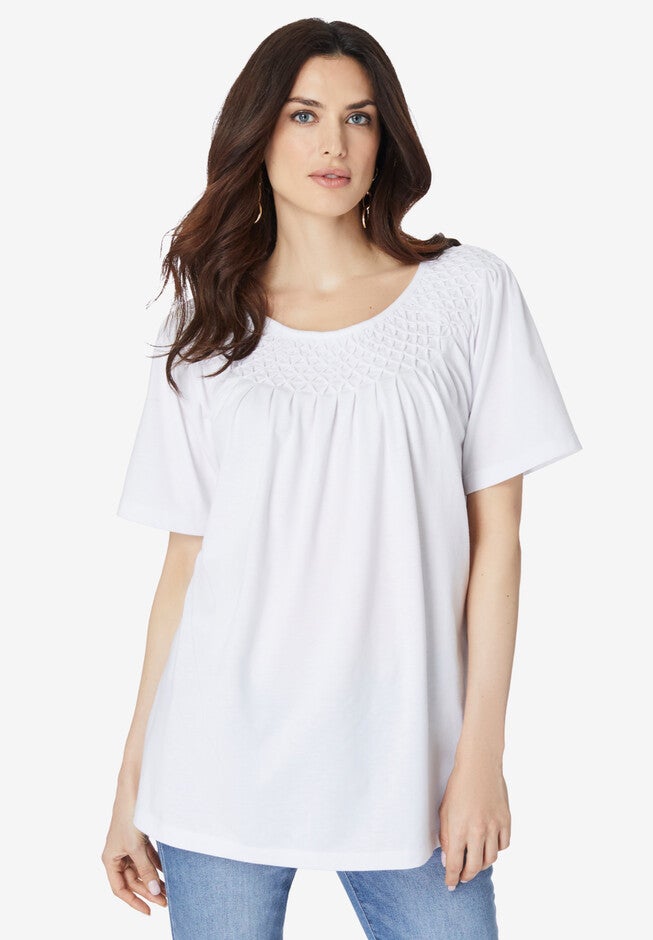 Smocked Tee, WHITE, hi-res image number null