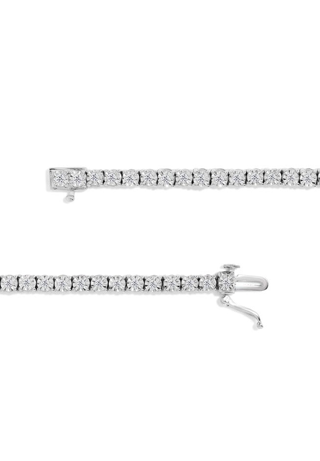 Sterling Silver Miracleset Diamond Round Faceted Bezel Tennis Bracelet 6 inches, , alternate image number 2