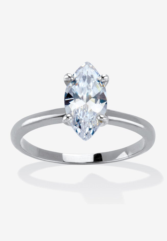 2.0 Tcw Marquise Cubic Zirconia Silvertone Solitaire Engagement Ring, CUBIC ZIRCONIA, hi-res image number 0