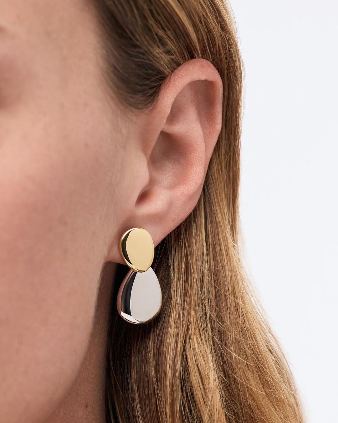 Pebble Two Tone Drop Earrings, TWO TONE, alternate image number 2
