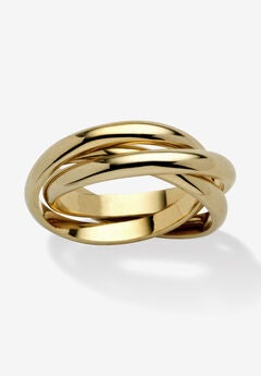 Yellow Gold-Plated Rolling Triple Band Crossover Ring Jewelry
