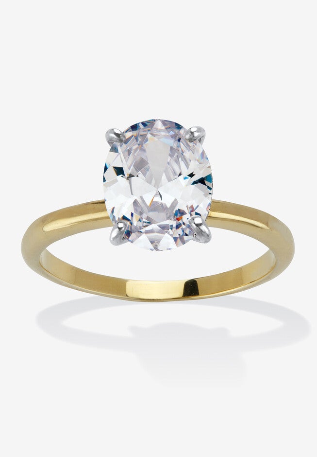 2.54 Tcw Cubic Zirconia 18K Gold-Plated Oval Solitaire Engagement Ring, GOLD, hi-res image number null