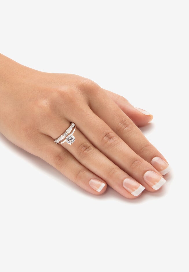 2.06 Cttw. Cubic Zirconia Sterling Silver Solitaire 2-Piece Wedding Ring Set, , alternate image number 3