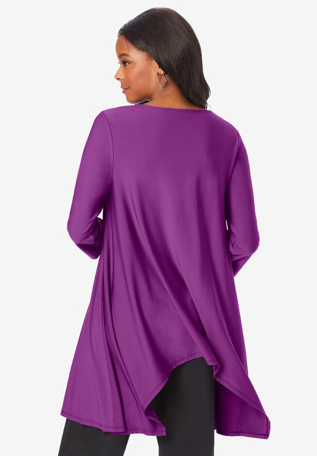 V-Neck Handkerchief Hem Ultrasmooth® Fabric Tunic, , on-hover image number null