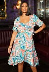 Printed Midi Dress, MULTI WATERCOLOR MARBLE, hi-res image number null